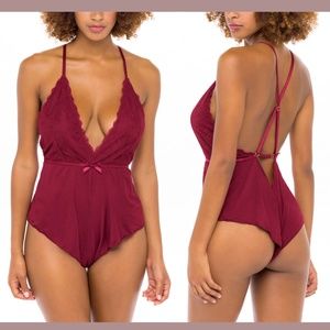 NWT $40 Oh La La Cheri [ L/XL ] Patrice Teddy Romper in Rhubarb Red‎